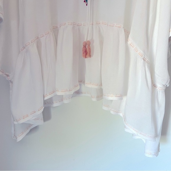 Rare Farm Rio Colorful Embroidered Tropical White Kaftan Beach Cover-up One Size - Picture 11 of 14